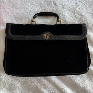 Vintage velvet black purse with leather and gold accents